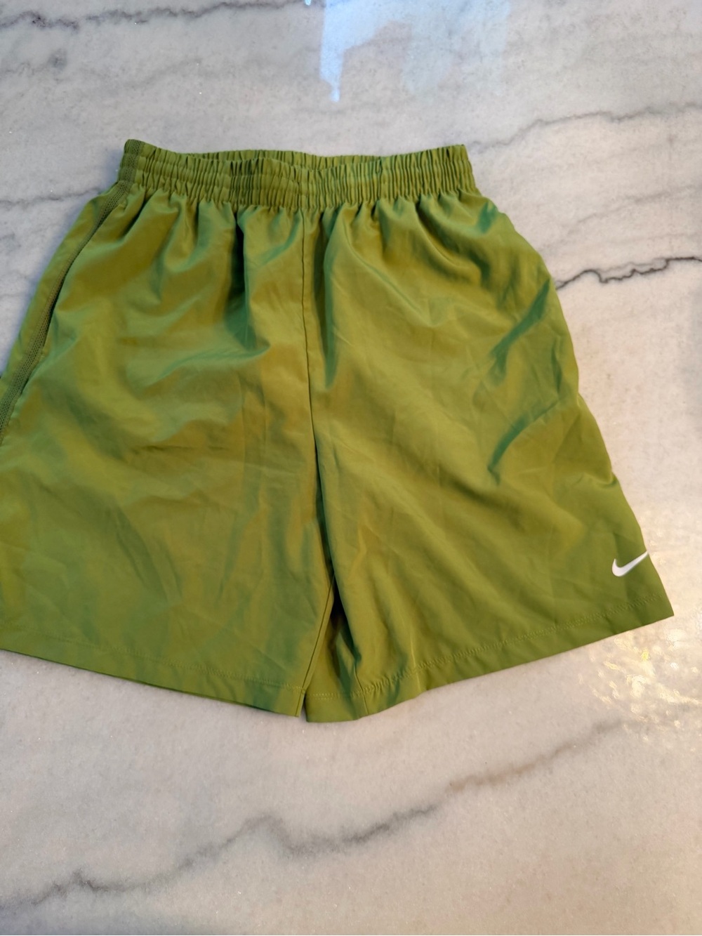 Youth Nike Green Athletic Shorts with White Swoosh